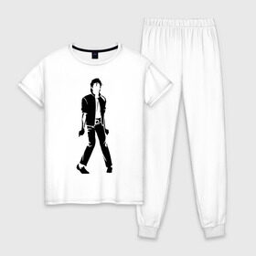 Женская пижама хлопок с принтом Майкл Джексон (9) в Курске, 100% хлопок | брюки и футболка прямого кроя, без карманов, на брюках мягкая резинка на поясе и по низу штанин | michael jackson | зщз | король | майкл джексон | поп