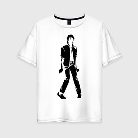 Женская футболка хлопок Oversize с принтом Майкл Джексон (9) в Курске, 100% хлопок | свободный крой, круглый ворот, спущенный рукав, длина до линии бедер
 | michael jackson | зщз | король | майкл джексон | поп