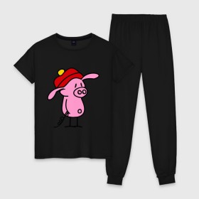 Женская пижама хлопок с принтом Свин в Курске, 100% хлопок | брюки и футболка прямого кроя, без карманов, на брюках мягкая резинка на поясе и по низу штанин | поросенок | свин | свинка | свинья
