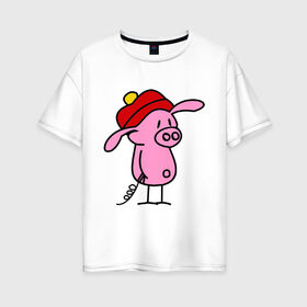 Женская футболка хлопок Oversize с принтом Свин в Курске, 100% хлопок | свободный крой, круглый ворот, спущенный рукав, длина до линии бедер
 | поросенок | свин | свинка | свинья