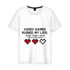 Мужская футболка хлопок с принтом Видео игры в Курске, 100% хлопок | прямой крой, круглый вырез горловины, длина до линии бедер, слегка спущенное плечо. | 8 bit | 8 бит | life | video games | жизнь | сердечки