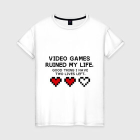 Женская футболка хлопок с принтом Видео игры в Курске, 100% хлопок | прямой крой, круглый вырез горловины, длина до линии бедер, слегка спущенное плечо | 8 bit | 8 бит | life | video games | жизнь | сердечки