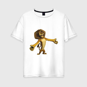 Женская футболка хлопок Oversize с принтом Мадагаскар-Лев (2) в Курске, 100% хлопок | свободный крой, круглый ворот, спущенный рукав, длина до линии бедер
 | Тематика изображения на принте: madagascar | лев | мадагаскар
