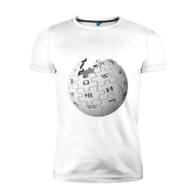 Мужская футболка премиум с принтом Wikipedia в Курске, 92% хлопок, 8% лайкра | приталенный силуэт, круглый вырез ворота, длина до линии бедра, короткий рукав | wiki | wikipedia | вики | википедия | логотип