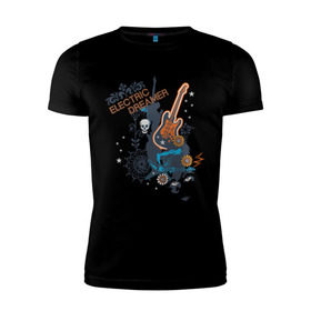 Мужская футболка премиум с принтом Electric dreamer в Курске, 92% хлопок, 8% лайкра | приталенный силуэт, круглый вырез ворота, длина до линии бедра, короткий рукав | гитара
