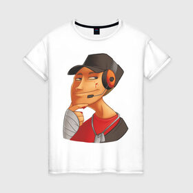 Женская футболка хлопок с принтом Scout face - TF2 в Курске, 100% хлопок | прямой крой, круглый вырез горловины, длина до линии бедер, слегка спущенное плечо | team fortress 2 | tf2 | разведчик