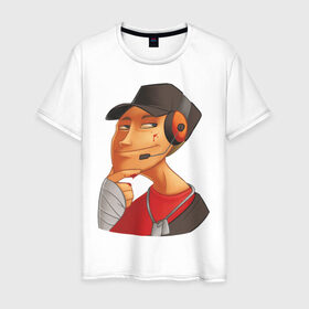 Мужская футболка хлопок с принтом Scout face - TF2 в Курске, 100% хлопок | прямой крой, круглый вырез горловины, длина до линии бедер, слегка спущенное плечо. | team fortress 2 | tf2 | разведчик