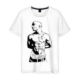Мужская футболка хлопок с принтом 2pac (2) в Курске, 100% хлопок | прямой крой, круглый вырез горловины, длина до линии бедер, слегка спущенное плечо. | rap | tupac