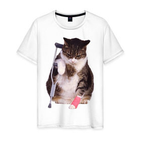 Мужская футболка хлопок с принтом Бедный котик в Курске, 100% хлопок | прямой крой, круглый вырез горловины, длина до линии бедер, слегка спущенное плечо. | 