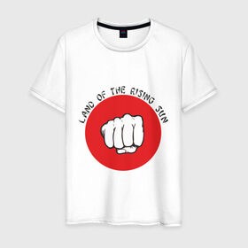 Мужская футболка хлопок с принтом Страна восходящего солнца в Курске, 100% хлопок | прямой крой, круглый вырез горловины, длина до линии бедер, слегка спущенное плечо. | land of the rising sun | кулак | страна восходящего солнца | флаг японии | япония