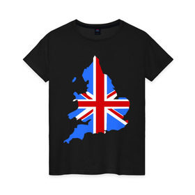 Женская футболка хлопок с принтом Карта Англии в Курске, 100% хлопок | прямой крой, круглый вырез горловины, длина до линии бедер, слегка спущенное плечо | england | gb | uk | британия | британский флаг | карта англии | флаги
