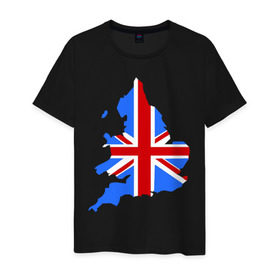 Мужская футболка хлопок с принтом Карта Англии в Курске, 100% хлопок | прямой крой, круглый вырез горловины, длина до линии бедер, слегка спущенное плечо. | england | gb | uk | британия | британский флаг | карта англии | флаги