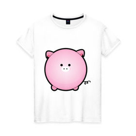 Женская футболка хлопок с принтом Cute Puffy Animals (2) в Курске, 100% хлопок | прямой крой, круглый вырез горловины, длина до линии бедер, слегка спущенное плечо | cute puffy animals | животные | милые надутые | поросенок | свинка | свинья | хрюн | хрюшка
