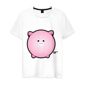 Мужская футболка хлопок с принтом Cute Puffy Animals (2) в Курске, 100% хлопок | прямой крой, круглый вырез горловины, длина до линии бедер, слегка спущенное плечо. | cute puffy animals | животные | милые надутые | поросенок | свинка | свинья | хрюн | хрюшка