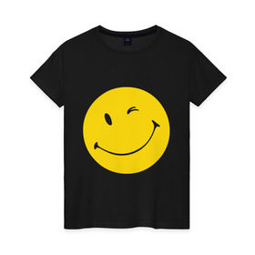 Женская футболка хлопок с принтом Smiles в Курске, 100% хлопок | прямой крой, круглый вырез горловины, длина до линии бедер, слегка спущенное плечо | smiles | подмигивающий смайлик | смайл | смайлик | улыбающейся смайлик | улыбка