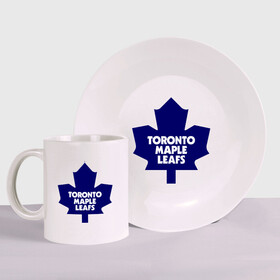 Набор: тарелка + кружка с принтом Toronto Maple Leafs в Курске, керамика | Кружка: объем — 330 мл, диаметр — 80 мм. Принт наносится на бока кружки, можно сделать два разных изображения. 
Тарелка: диаметр - 210 мм, диаметр для нанесения принта - 120 мм. | 