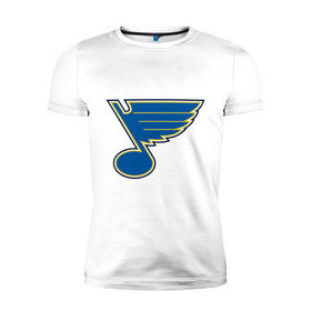 Мужская футболка премиум с принтом St Louis Blues в Курске, 92% хлопок, 8% лайкра | приталенный силуэт, круглый вырез ворота, длина до линии бедра, короткий рукав | Тематика изображения на принте: nhl | st louis blues | нхл | хоккей | хоккейная лига