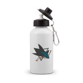 Бутылка спортивная с принтом San Jose Sharks в Курске, металл | емкость — 500 мл, в комплекте две пластиковые крышки и карабин для крепления | национальная хоккейная лига | нхл | сан хосе шаркс