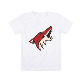 Детская футболка хлопок с принтом Phoenix Coyotes в Курске, 100% хлопок | круглый вырез горловины, полуприлегающий силуэт, длина до линии бедер | Тематика изображения на принте: nhl | phoenix coyotes | нхл | хоккей | хоккейная лига
