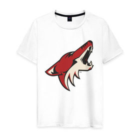 Мужская футболка хлопок с принтом Phoenix Coyotes в Курске, 100% хлопок | прямой крой, круглый вырез горловины, длина до линии бедер, слегка спущенное плечо. | nhl | phoenix coyotes | нхл | хоккей | хоккейная лига
