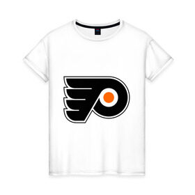 Женская футболка хлопок с принтом Philadelphia Flyers в Курске, 100% хлопок | прямой крой, круглый вырез горловины, длина до линии бедер, слегка спущенное плечо | hockey | nhl | национальная лига | нхл | филадельфия флаерс | хокей | хоккей