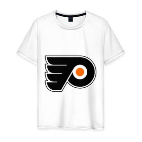 Мужская футболка хлопок с принтом Philadelphia Flyers в Курске, 100% хлопок | прямой крой, круглый вырез горловины, длина до линии бедер, слегка спущенное плечо. | Тематика изображения на принте: hockey | nhl | национальная лига | нхл | филадельфия флаерс | хокей | хоккей