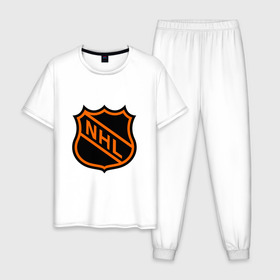 Мужская пижама хлопок с принтом NHL в Курске, 100% хлопок | брюки и футболка прямого кроя, без карманов, на брюках мягкая резинка на поясе и по низу штанин
 | национальная хоккейная лига | нхл
