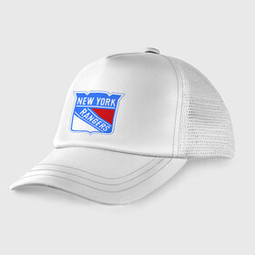 Детская кепка тракер с принтом New York Rangers в Курске, Козырек - 100% хлопок. Кепка - 100% полиэстер, Задняя часть - сетка | универсальный размер, пластиковая застёжка | new york rangers | nhl | национальная хоккейная лига | нью йорк рейнджерс | хоккей | хоккейная лига