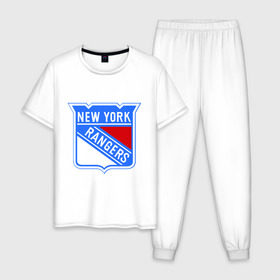 Мужская пижама хлопок с принтом New York Rangers в Курске, 100% хлопок | брюки и футболка прямого кроя, без карманов, на брюках мягкая резинка на поясе и по низу штанин
 | Тематика изображения на принте: new york rangers | nhl | национальная хоккейная лига | нью йорк рейнджерс | хоккей | хоккейная лига