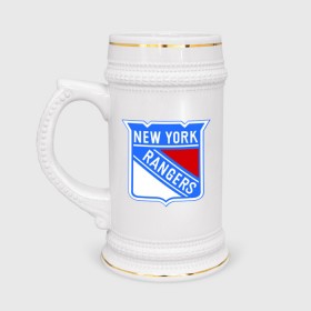 Кружка пивная с принтом New York Rangers в Курске,  керамика (Материал выдерживает высокую температуру, стоит избегать резкого перепада температур) |  объем 630 мл | Тематика изображения на принте: new york rangers | nhl | национальная хоккейная лига | нью йорк рейнджерс | хоккей | хоккейная лига