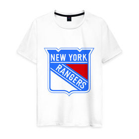 Мужская футболка хлопок с принтом New York Rangers в Курске, 100% хлопок | прямой крой, круглый вырез горловины, длина до линии бедер, слегка спущенное плечо. | Тематика изображения на принте: new york rangers | nhl | национальная хоккейная лига | нью йорк рейнджерс | хоккей | хоккейная лига