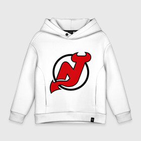 Детское худи Oversize хлопок с принтом New Jersey Devils в Курске, френч-терри — 70% хлопок, 30% полиэстер. Мягкий теплый начес внутри —100% хлопок | боковые карманы, эластичные манжеты и нижняя кромка, капюшон на магнитной кнопке | национальная хоккейная лига | нхл | нью джерси девилс