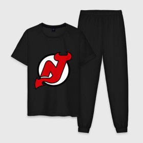 Мужская пижама хлопок с принтом New Jersey Devils в Курске, 100% хлопок | брюки и футболка прямого кроя, без карманов, на брюках мягкая резинка на поясе и по низу штанин
 | национальная хоккейная лига | нхл | нью джерси девилс