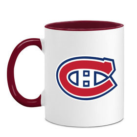 Кружка двухцветная с принтом Montreal Canadiens в Курске, керамика | объем — 330 мл, диаметр — 80 мм. Цветная ручка и кайма сверху, в некоторых цветах — вся внутренняя часть | montreal canadiens | канадская хоккейная лига | монтреал | нхл | хокей | хоккей