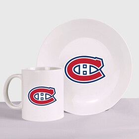 Набор: тарелка + кружка с принтом Montreal Canadiens в Курске, керамика | Кружка: объем — 330 мл, диаметр — 80 мм. Принт наносится на бока кружки, можно сделать два разных изображения. 
Тарелка: диаметр - 210 мм, диаметр для нанесения принта - 120 мм. | montreal canadiens | канадская хоккейная лига | монтреал | нхл | хокей | хоккей