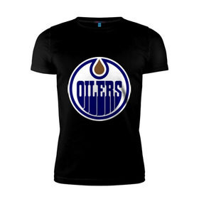 Мужская футболка премиум с принтом Edmonton Oilers в Курске, 92% хлопок, 8% лайкра | приталенный силуэт, круглый вырез ворота, длина до линии бедра, короткий рукав | Тематика изображения на принте: edmonton oilers | nhl | нхл | хокей | хоккей | эдмонтон ойлерс