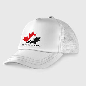 Детская кепка тракер с принтом Canada в Курске, Козырек - 100% хлопок. Кепка - 100% полиэстер, Задняя часть - сетка | универсальный размер, пластиковая застёжка | canada | hockey | nhl | канада | лига | нхл | хокей | хокейнаялига | хоккей | хоккейная лига