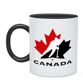Кружка двухцветная с принтом Canada в Курске, керамика | объем — 330 мл, диаметр — 80 мм. Цветная ручка и кайма сверху, в некоторых цветах — вся внутренняя часть | canada | hockey | nhl | канада | лига | нхл | хокей | хокейнаялига | хоккей | хоккейная лига