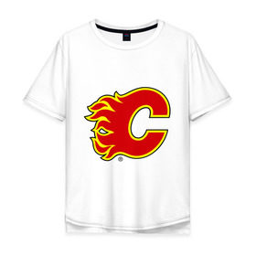 Мужская футболка хлопок Oversize с принтом Calgary Flames в Курске, 100% хлопок | свободный крой, круглый ворот, “спинка” длиннее передней части | calgary flames | nhl | гелери флеймс | нхл | хоккей | хоккейная лига