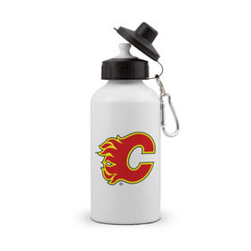 Бутылка спортивная с принтом Calgary Flames в Курске, металл | емкость — 500 мл, в комплекте две пластиковые крышки и карабин для крепления | calgary flames | nhl | гелери флеймс | нхл | хоккей | хоккейная лига