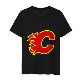 Мужская футболка хлопок с принтом Calgary Flames в Курске, 100% хлопок | прямой крой, круглый вырез горловины, длина до линии бедер, слегка спущенное плечо. | calgary flames | nhl | гелери флеймс | нхл | хоккей | хоккейная лига