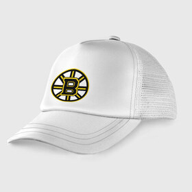 Детская кепка тракер с принтом Boston Bruins в Курске, Козырек - 100% хлопок. Кепка - 100% полиэстер, Задняя часть - сетка | универсальный размер, пластиковая застёжка | нхл | хоккейная лига
