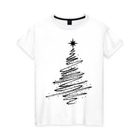 Женская футболка хлопок с принтом Ёлка (2) в Курске, 100% хлопок | прямой крой, круглый вырез горловины, длина до линии бедер, слегка спущенное плечо | new year | ёлка | нг | новогоднее дерево | новый год