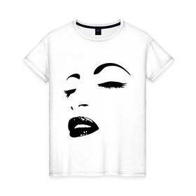 Женская футболка хлопок с принтом Лицо в Курске, 100% хлопок | прямой крой, круглый вырез горловины, длина до линии бедер, слегка спущенное плечо | глаза | губы | девушка | лицо