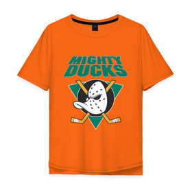 Мужская футболка хлопок Oversize с принтом Anaheim Mighty Ducks в Курске, 100% хлопок | свободный крой, круглый ворот, “спинка” длиннее передней части | anaheim mighty ducks | майти дакс | национальная лига калифорнии | хокей | хоккей