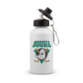 Бутылка спортивная с принтом Anaheim Mighty Ducks в Курске, металл | емкость — 500 мл, в комплекте две пластиковые крышки и карабин для крепления | anaheim mighty ducks | майти дакс | национальная лига калифорнии | хокей | хоккей