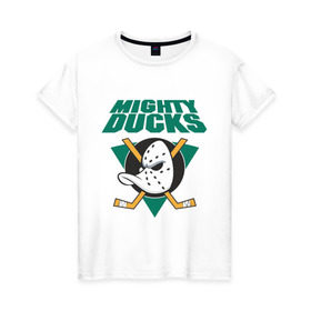 Женская футболка хлопок с принтом Anaheim Mighty Ducks в Курске, 100% хлопок | прямой крой, круглый вырез горловины, длина до линии бедер, слегка спущенное плечо | anaheim mighty ducks | майти дакс | национальная лига калифорнии | хокей | хоккей