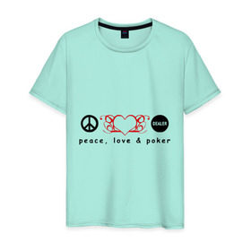 Мужская футболка хлопок с принтом Мир, Любовь и Покер в Курске, 100% хлопок | прямой крой, круглый вырез горловины, длина до линии бедер, слегка спущенное плечо. | love | peace | poker | любовь | мир | покер