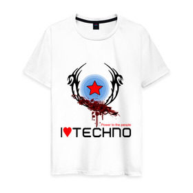 Мужская футболка хлопок с принтом I love techno (4) в Курске, 100% хлопок | прямой крой, круглый вырез горловины, длина до линии бедер, слегка спущенное плечо. | love techno | techno | люблю техно | техно | я люблю | я люблю техно