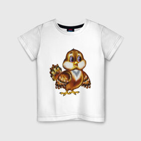 Детская футболка хлопок с принтом Воробушек в Курске, 100% хлопок | круглый вырез горловины, полуприлегающий силуэт, длина до линии бедер | воробей | воробушек | птенец | птичка